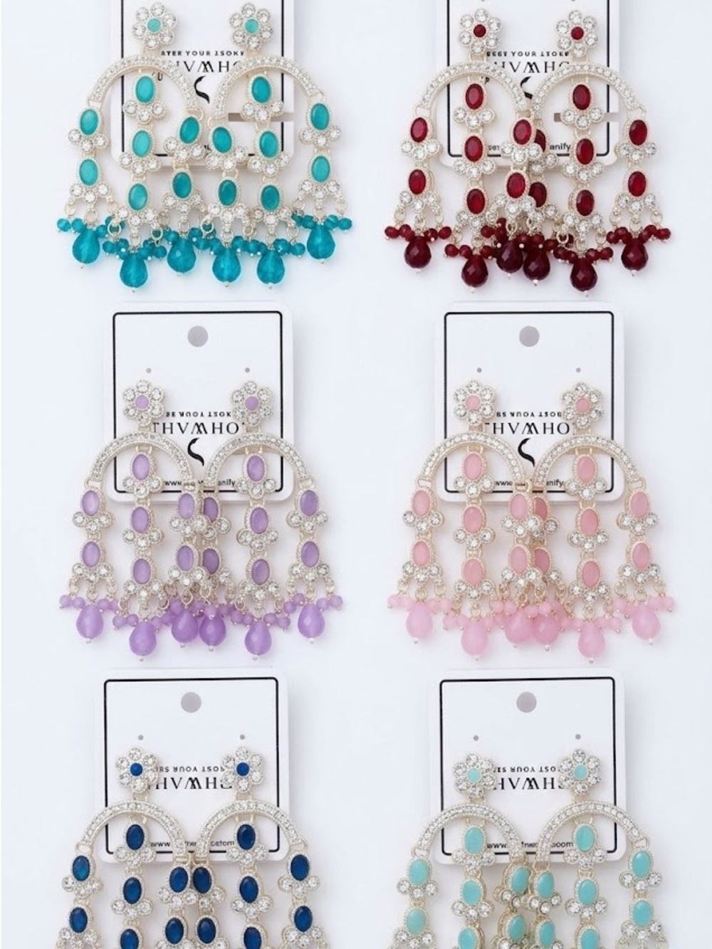 Elegant Crystal Chandelier Earrings - Pink, Purple, Turquoise, Red, Blue (6pairs